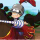 Dipper riding jousting on a horse