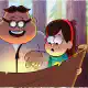 Dipper, Mabel and Blendin looking at a treasure map